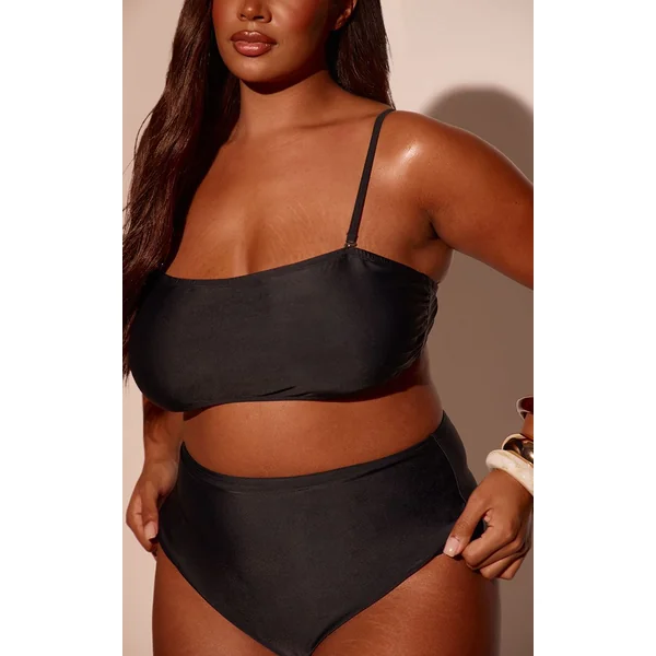 Marron Bas De Bikini Taille Haute Basique Noir Grande Taille