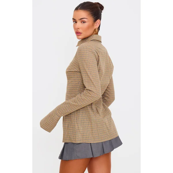 Marron Chemise Cintrée Tissée À Fines Rayures