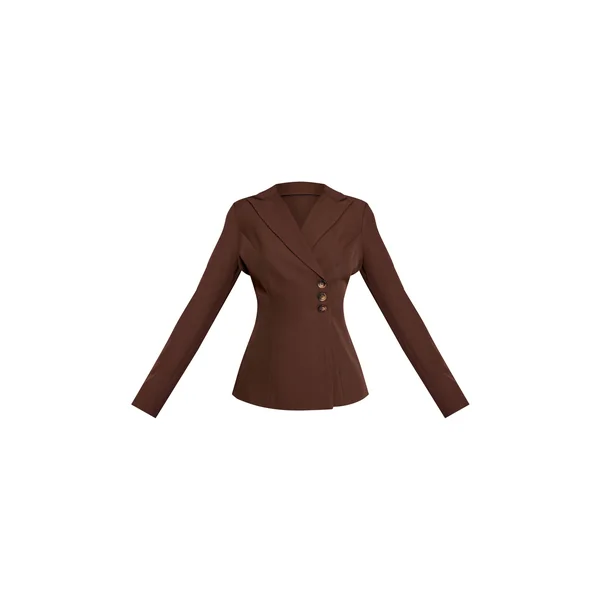 Marron Chocolat Ensemble Blazer Cintré À La Taille En Tissu Tissé