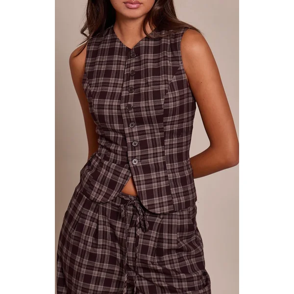 Marron Chocolat Gilet Ajusté En Tissu Tissé