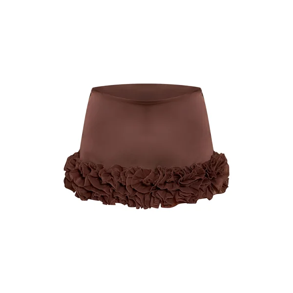 Marron Chocolat Mini-jupe En Satin Avec Détail De Volant