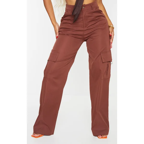 Marron Chocolat Prettylittlething Shape Pantalon Cargo Large À Détail Boucle