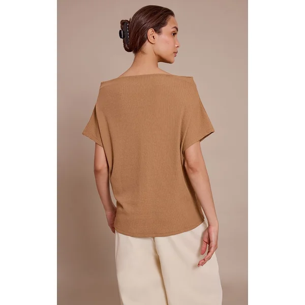 Marron Clair Haut Long Ample Asymétrique En Côtes Épaisses