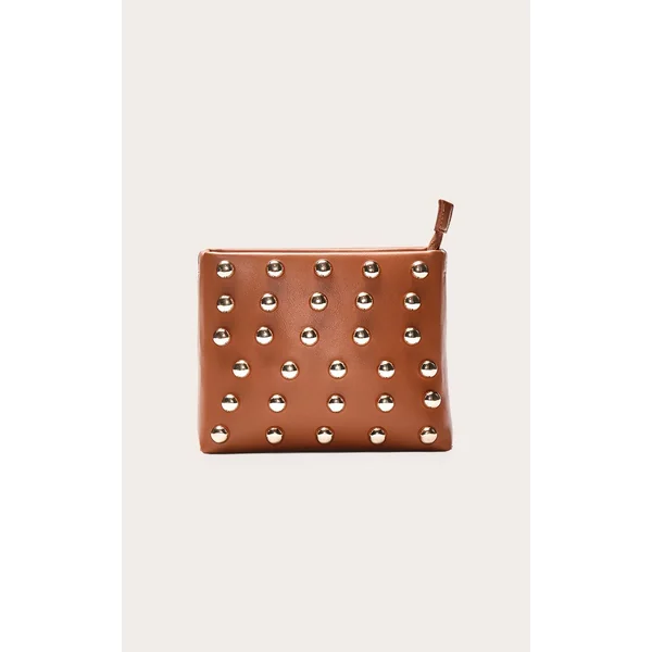 Marron Clair Mini Sac À Bandoulière Structuré À Clous Bombés