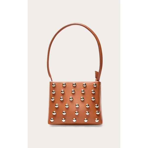 Marron Clair Mini Sac À Bandoulière Structuré À Clous Bombés