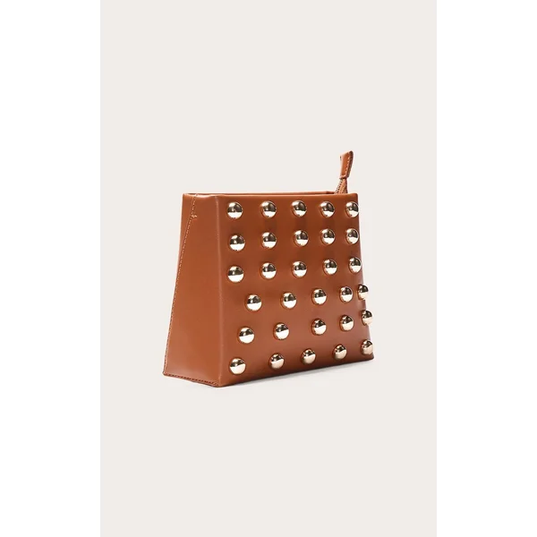 Marron Clair Mini Sac À Bandoulière Structuré À Clous Bombés