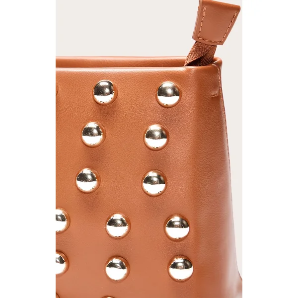 Marron Clair Mini Sac À Bandoulière Structuré À Clous Bombés