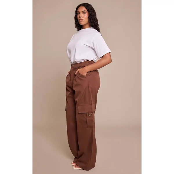Marron Clair Pantalon Cargo Taille Haute Jambes Larges Avec Boucles Shape
