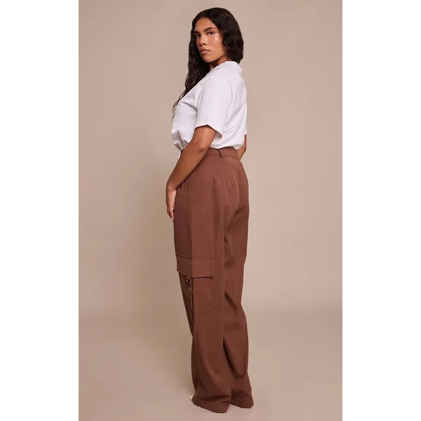 Marron Clair Pantalon Cargo Taille Haute Jambes Larges Avec Boucles Shape