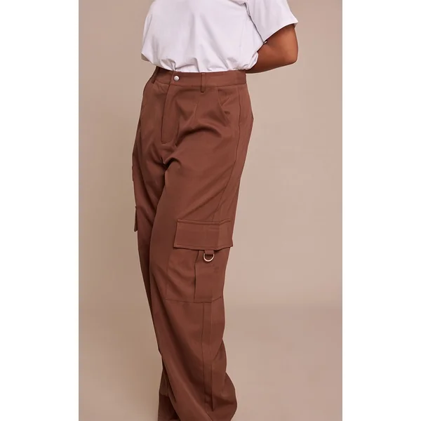 Marron Clair Pantalon Cargo Taille Haute Jambes Larges Avec Boucles Shape