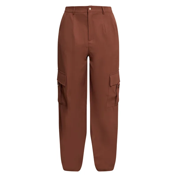 Marron Clair Pantalon Cargo Taille Haute Jambes Larges Avec Boucles Shape