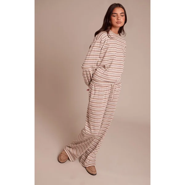 Marron Clair Pantalon Large À Rayures Avec Cordon De Serrage