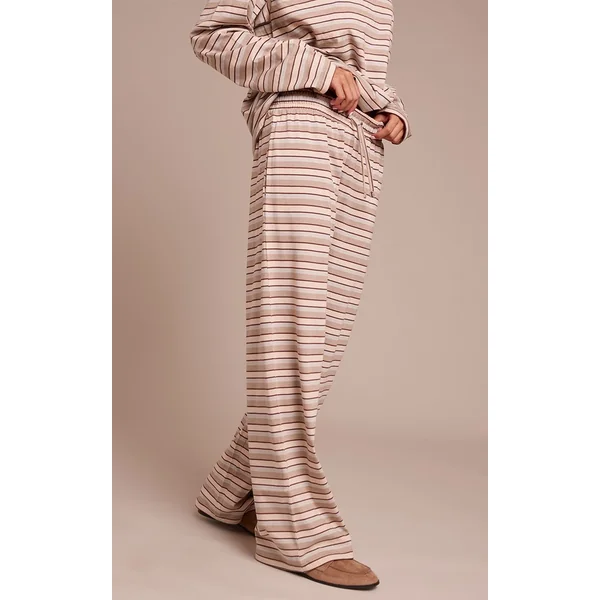 Marron Clair Pantalon Large À Rayures Avec Cordon De Serrage