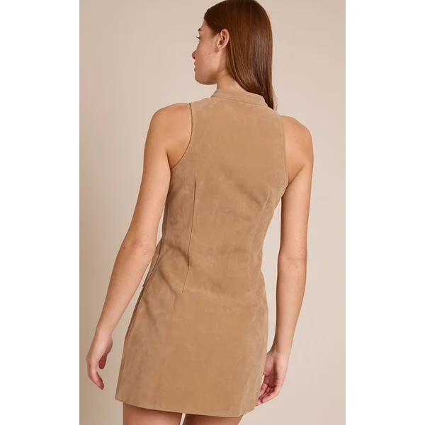 Marron Clair Robe Courte Zippée En Synthétique
