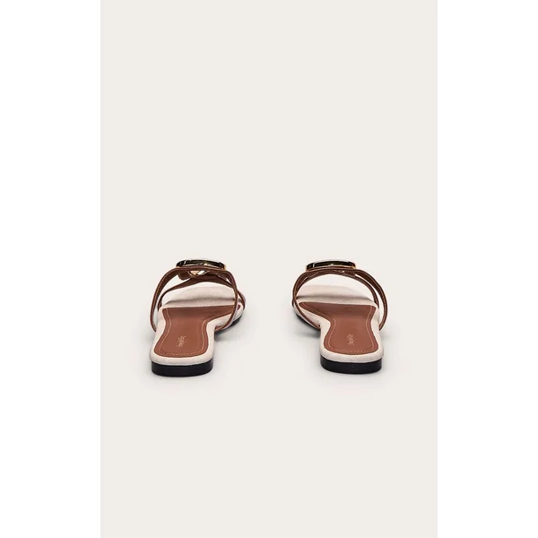 Marron Clair Sandales Mules En Synthétiquecuir Avec Détail Argenté