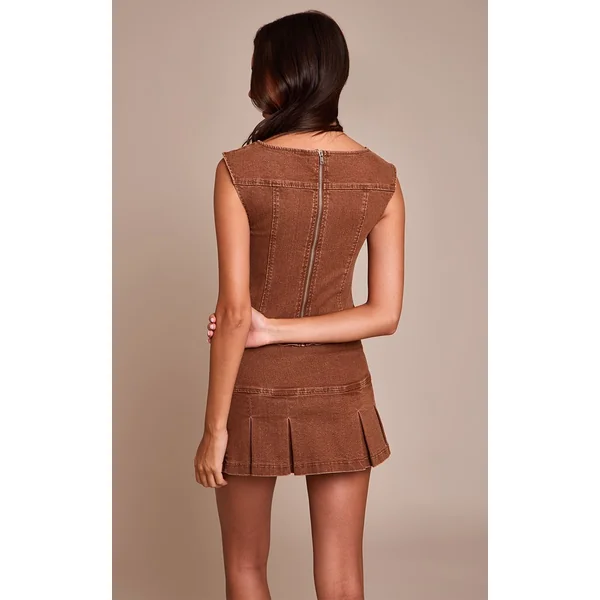 Marron Clair Top Corset En Denim À Encolure Bateau