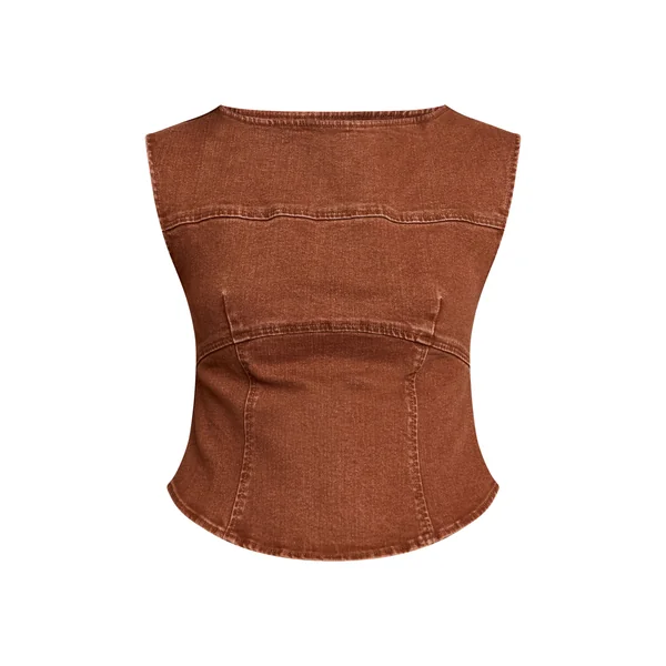 Marron Clair Top Corset En Denim À Encolure Bateau