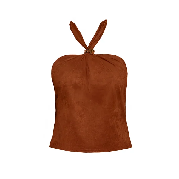 Marron Clair Top Dos-nu Effet Daim Ajusté