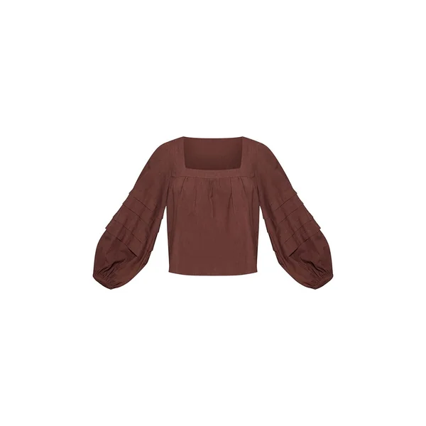 Marron Ensemble Coordonné Blouse En Coton À Manches Ballon