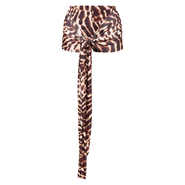 Marron Ensemble Coordonné Short Drapé Cache-cœur À Imprimé Abstrait