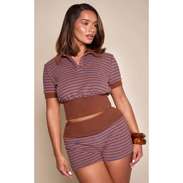 Marron Ensemble Coordonné Short Rayé Toucher Doux Shape