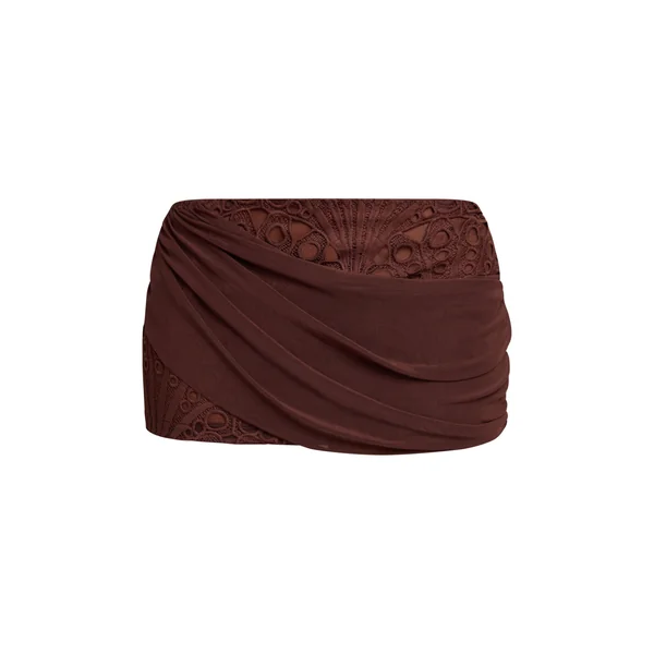 Marron Ensemble Jupe Courte À Détail Drapé En Dentelle Florale