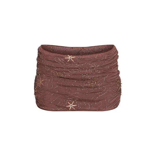 Marron Ensemble Jupe Mini En Mesh Perlée