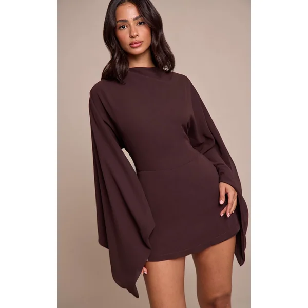 Marron Foncé Combi-short Petite Chocolat Dos Ouvert Fluide Avec Liens À Nouer