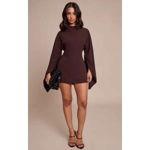 Marron Foncé Combi-short Petite Chocolat Dos Ouvert Fluide Avec Liens À Nouer