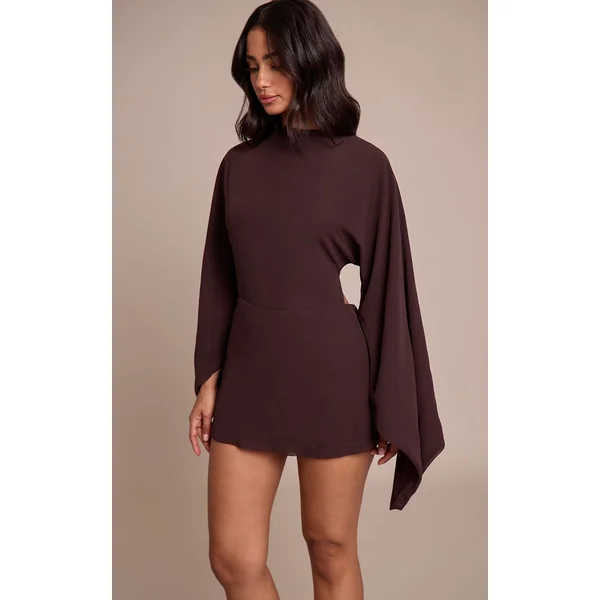 Marron Foncé Combi-short Petite Chocolat Dos Ouvert Fluide Avec Liens À Nouer