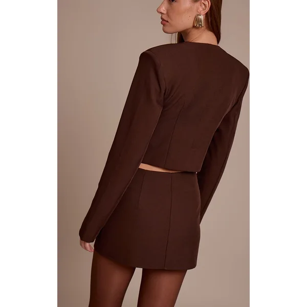 Marron Foncé Ensemble Coordonné Jupe Mini Ajustée En Tissu Tissé