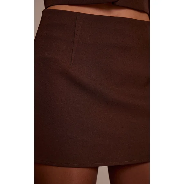 Marron Foncé Ensemble Coordonné Jupe Mini Ajustée En Tissu Tissé