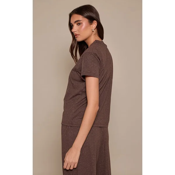 Marron Foncé Ensemble Coordonné T-shirt Moucheté