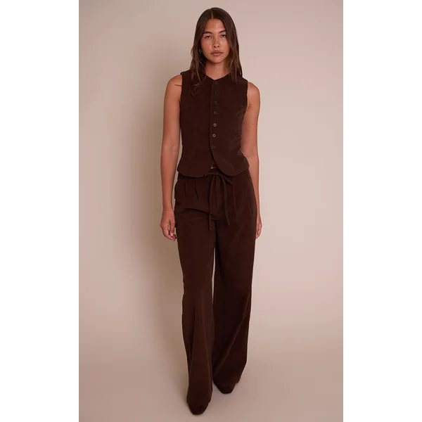 Marron Foncé Gilet Ajusté En Velours Côtelé