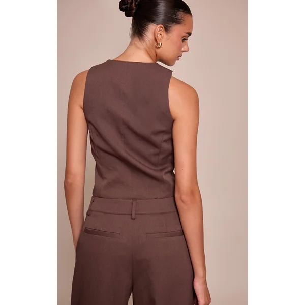 Marron Foncé Gilet Ajusté Tissé Avec Détail De Boutons