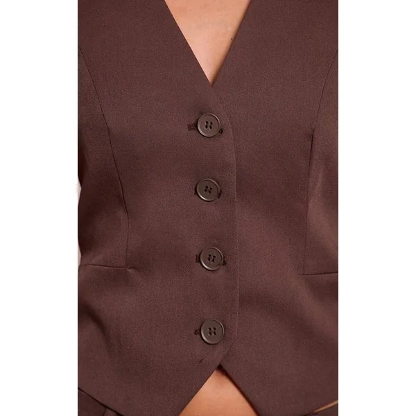 Marron Foncé Gilet Ajusté Tissé Avec Détail De Boutons
