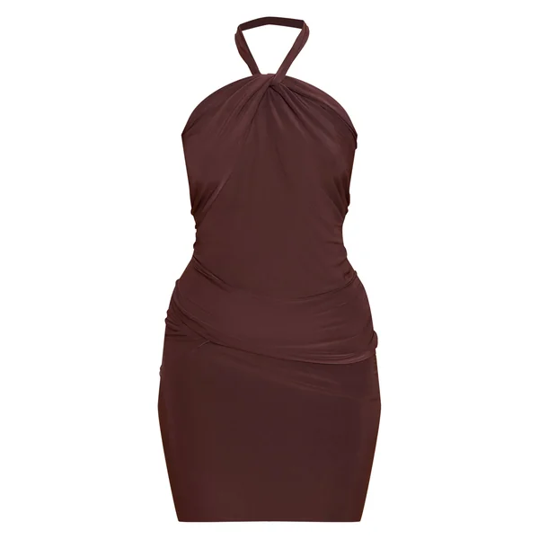 Marron Foncé Haut Dos-nu À Torsade Double En Jersey Slinky