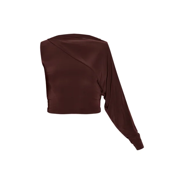Marron Foncé Haut Moulant Asymétrique À Manche Unique Avec Détails Drapés