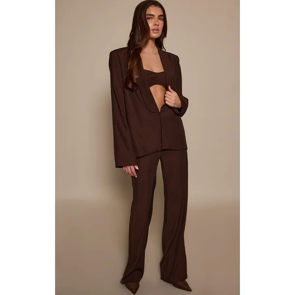 Marron Foncé Pantalon Droit Ajusté Ensemble Coordonné