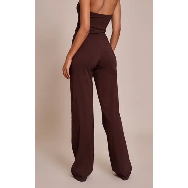 Marron Foncé Pantalon Droit En Tissu Stretch Tissé