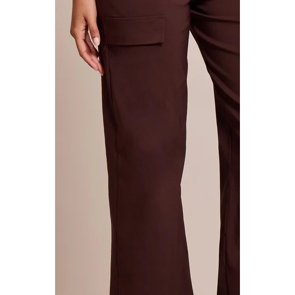 Marron Foncé Pantalon Droit En Tissu Stretch Tissé