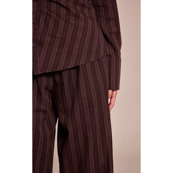 Marron Foncé Pantalon Droit Tissé À Fines Rayures