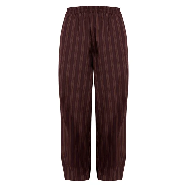 Marron Foncé Pantalon Droit Tissé À Fines Rayures