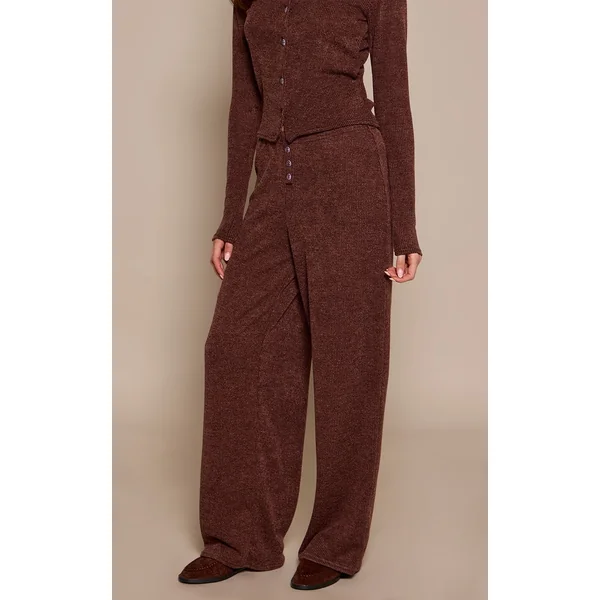 Marron Foncé Pantalon Décontracté Côtelé Chiné