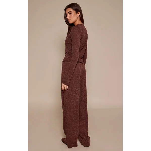 Marron Foncé Pantalon Décontracté Côtelé Chiné