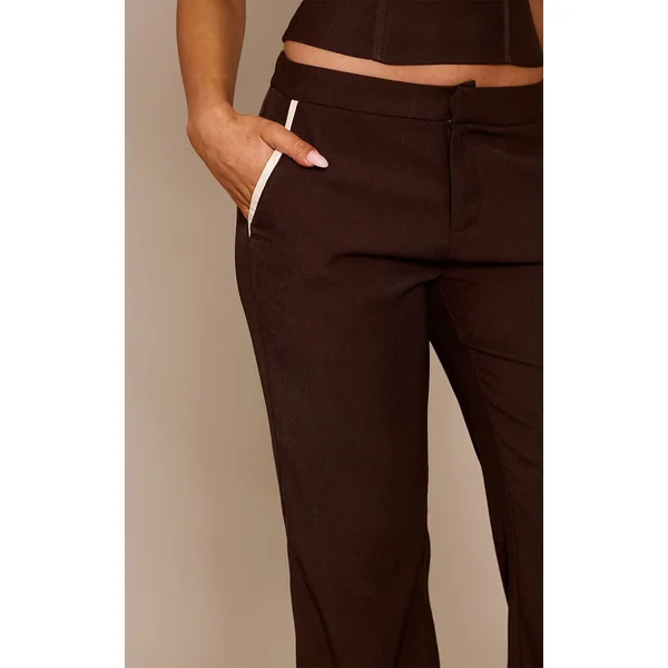 Marron Foncé Pantalon Large Tailleur Tissé