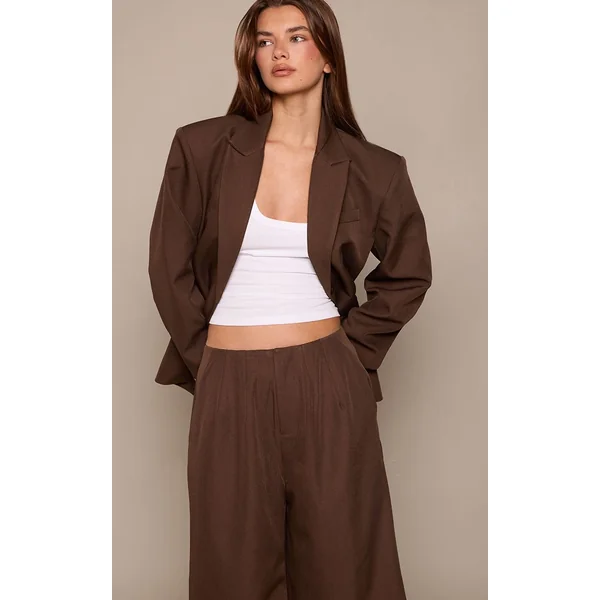 Marron Foncé Short Long Tailleur Tissé À Plis Coordonné