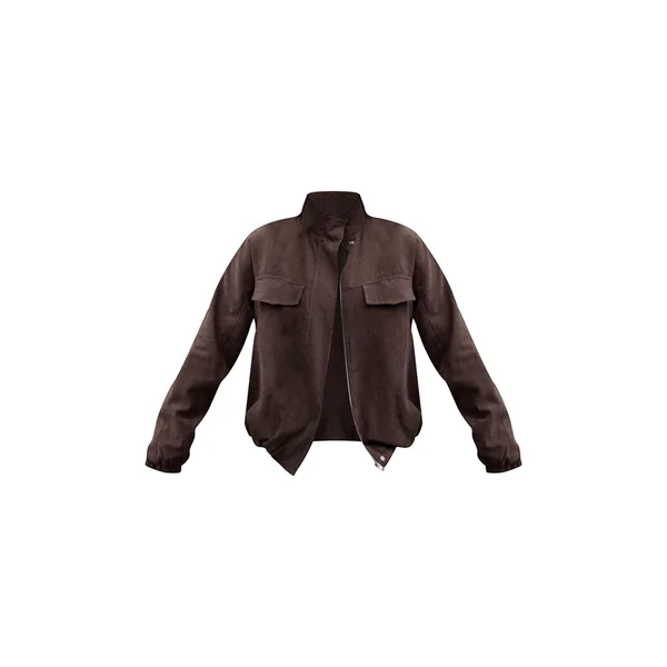 Marron Foncé Veste Zippée Col Montant Effet Peau De Pêche