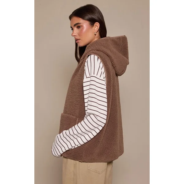 Marron Gilet Sans Manches Zippé En Synthétique Borg