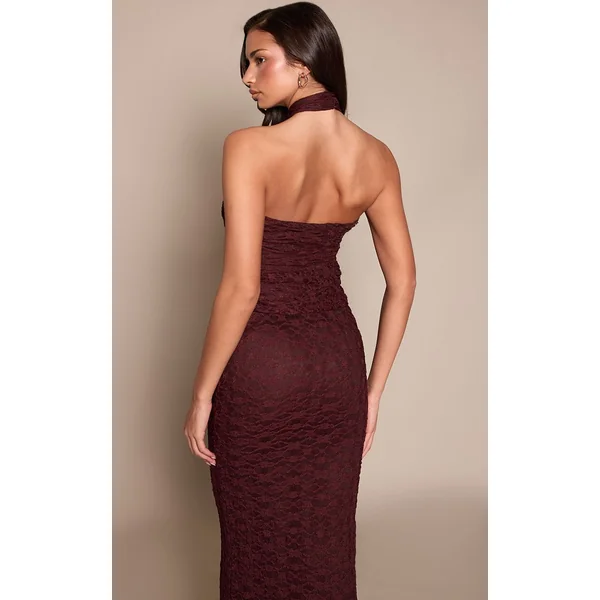 Marron Haut Asymétrique À Col Licou Torsadé En Dentelle